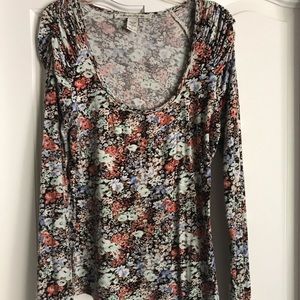 American Rag Floral Tee With Ruched Shoulders